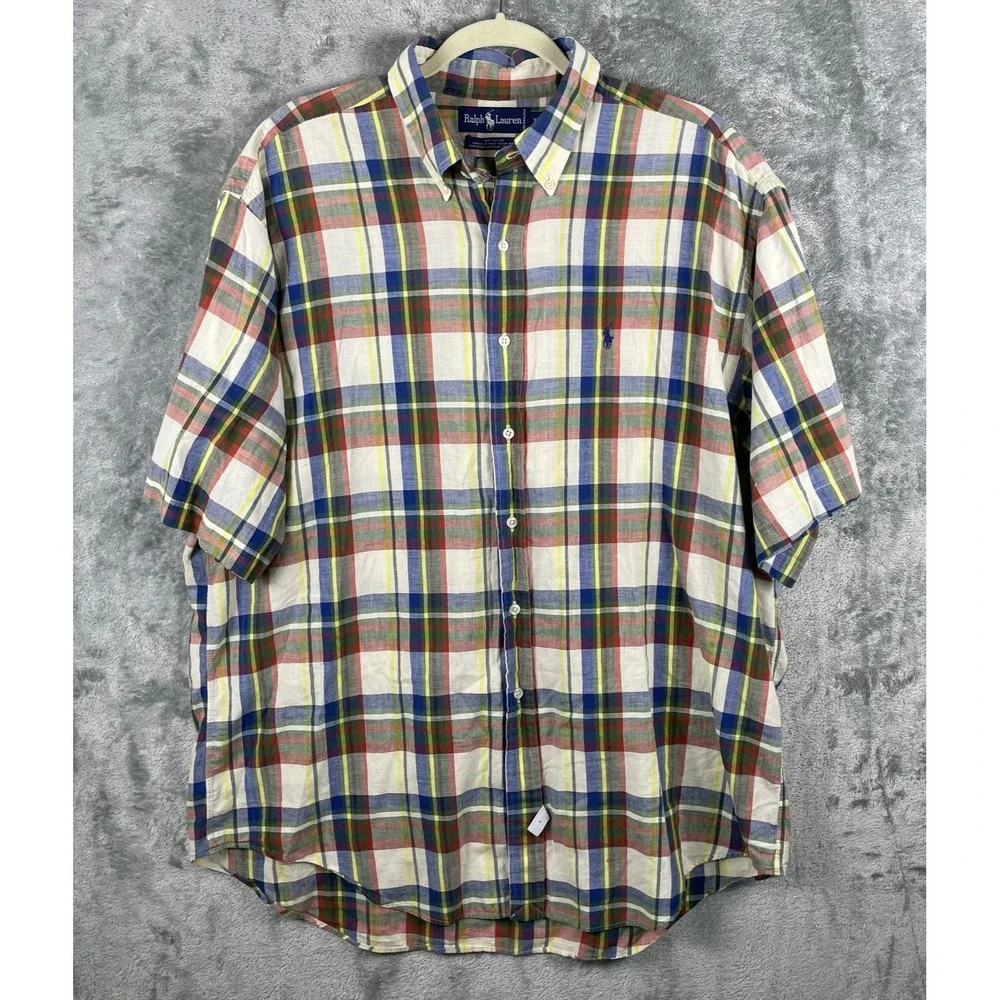 Ralph Lauren Vintage Plaid‎ Button Down Shirt Men's XL Classic Fit Retro 90s